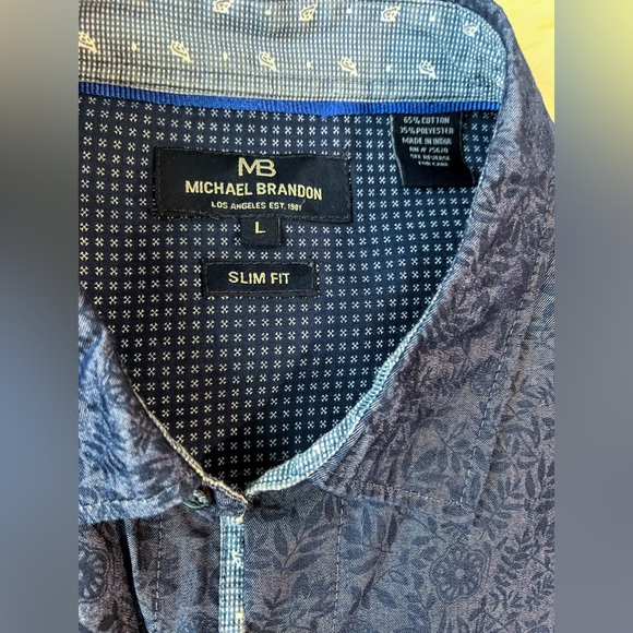 Michael Brandon Slim Fit Floral Cotton/Poly Button Down Men’s Size L Shirt - Picture 5 of 9